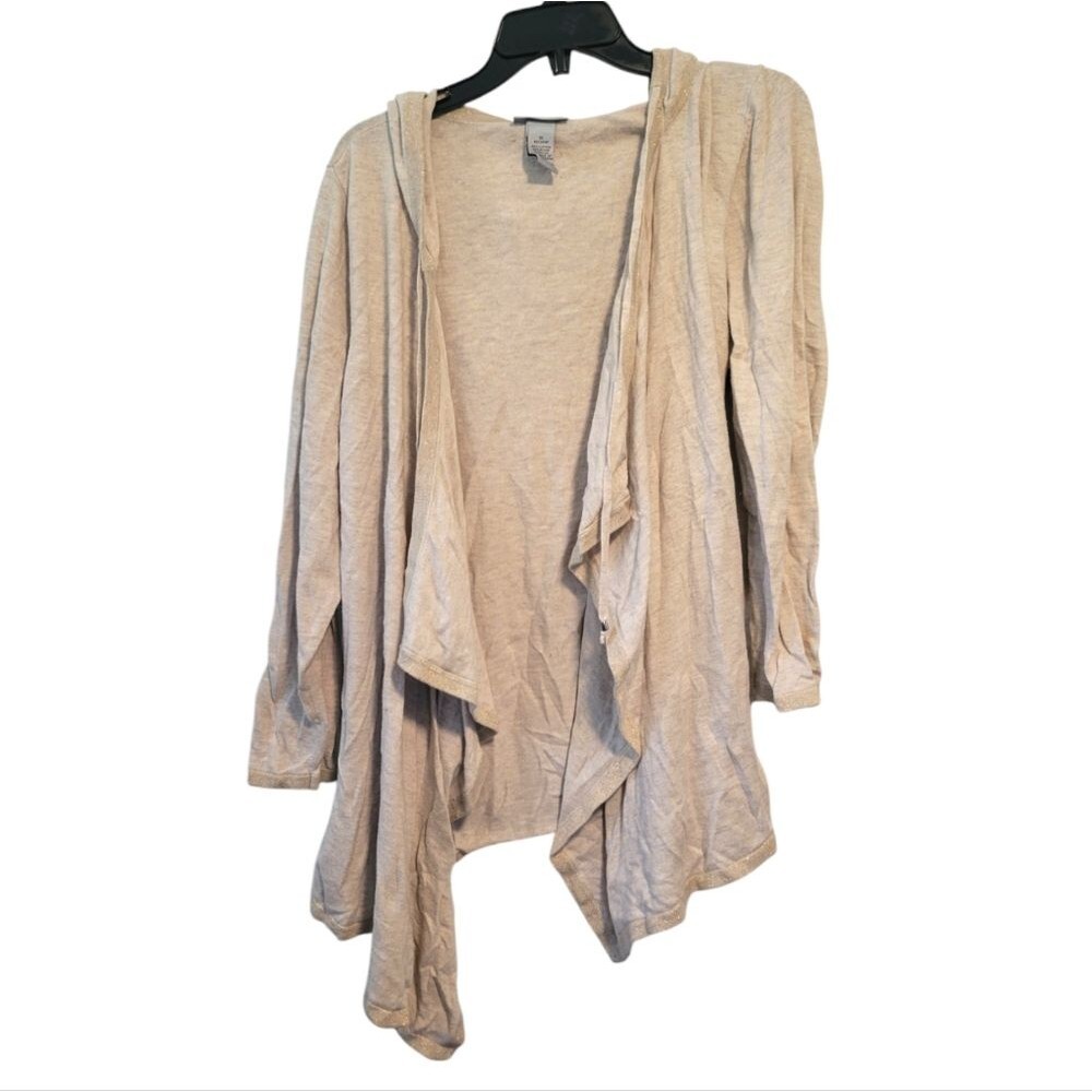 Catherines Beige Draped Hooded Cardigan Sweater Size 1X Metallic Trim